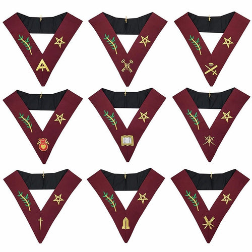 Masonic Blue Lodge 14th Degree Collars- Set of 9 collars Machine Embroidered | Regalia Lodge