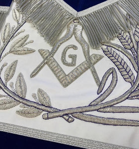 MASTER MASON Silver Embroidered Apron square compass with G Blue | Regalia Lodge
