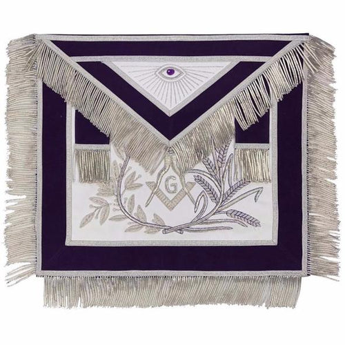 MASTER MASON Silver Embroidered Apron square compass with G Purple | Regalia Lodge