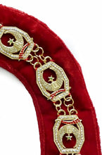 Load image into Gallery viewer, Shriner - Masonic Rhinestone Chain Collar - Gold/Silver on Red | Regalia Lodge