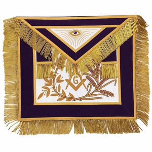 MASTER MASON Gold Embroidered Apron square compass with G Purple | Regalia Lodge