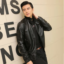 Load image into Gallery viewer, Stand-up collar Leather padded leather jacket-Leather jacket for mens