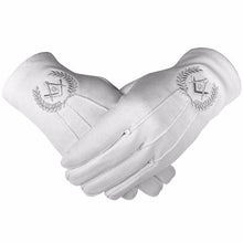 Load image into Gallery viewer, Masonic Cotton Gloves with Machine Embroidery Square Compass and G Silver  (2 Pairs) | Regalia Lodge