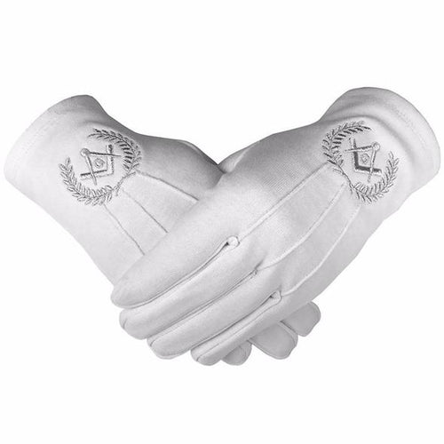 Masonic Cotton Gloves with Machine Embroidery Square Compass and G Silver  (2 Pairs) | Regalia Lodge
