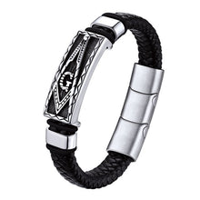 画像をギャラリービューアに読み込む, Vintage Bracelet Wristband Freemason Symbol Masonic Leather Braided Bracelets Cuff Bangle for Boys Men