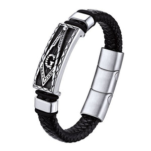 Vintage Bracelet Wristband Freemason Symbol Masonic Leather Braided Bracelets Cuff Bangle for Boys Men
