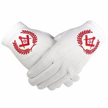 Load image into Gallery viewer, Masonic Regalia 100% Cotton Gloves Square Compass and G - Red  (2 Pairs) | Regalia Lodge
