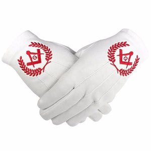 Masonic Regalia 100% Cotton Gloves Square Compass and G - Red  (2 Pairs) | Regalia Lodge