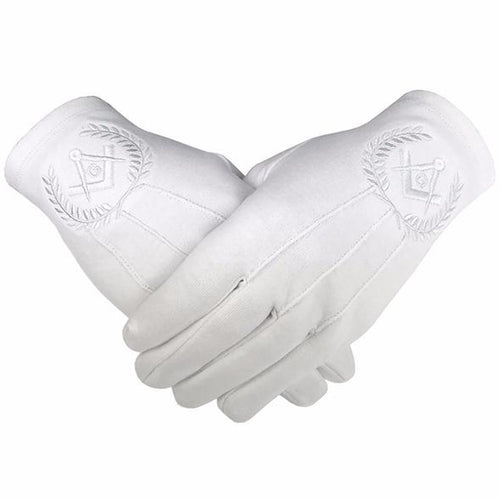 Masonic Regalia 100% Cotton Gloves Square Compass and G - White  (2 Pairs) | Regalia Lodge