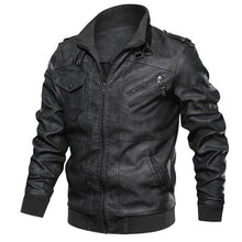 Charger l&#39;image dans la galerie, PU leather plain leather jacket hoodless