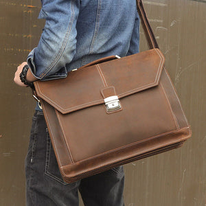 Crazy Horse Leather Briefcase Business mens briefcase cowhide layer Handbag Business Briefcase   Multifunctional Briefcase