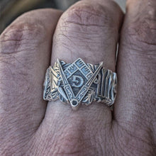 Carica l&#39;immagine nel visualizzatore di Gallery, Men&#39;S Retro Ring Alloy Ring Masonic Symbol Ring Masonic Knight Templar Ring