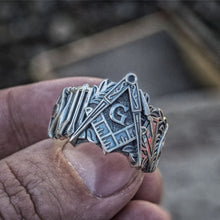 Cargar imagen en el visor de la galería, Men&#39;S Retro Ring Alloy Ring Masonic Symbol Ring Masonic Knight Templar Ring