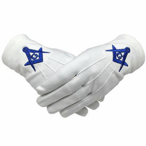 Masonic 100% Cotton Gloves Square Compass & G Blue Machine Embroidery | Regalia Lodge