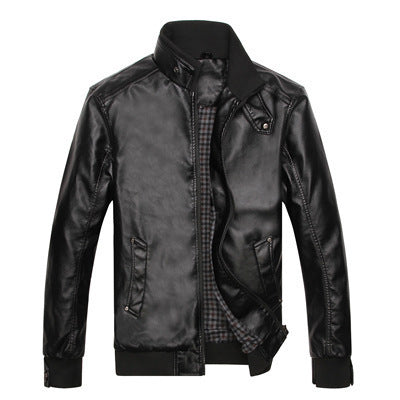 Stand-up collar Leather padded leather jacket-Leather jacket for mens