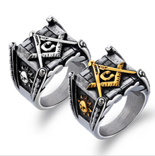 Load image into Gallery viewer, Masonic rings for men gold sun moon making Punk handmade high polished silver jewelry for man