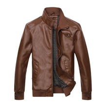 Cargar imagen en el visor de la galería, Stand-up collar Leather padded leather jacket-Leather jacket for mens