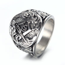 Cargar imagen en el visor de la galería, Men&#39;s Ring Vintage Masonic Titanium Steel Ring