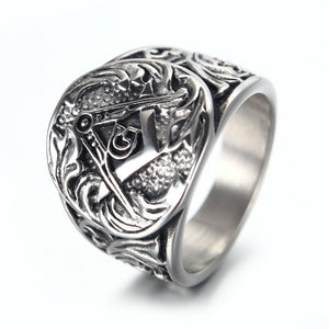 Men's Ring Vintage Masonic Titanium Steel Ring
