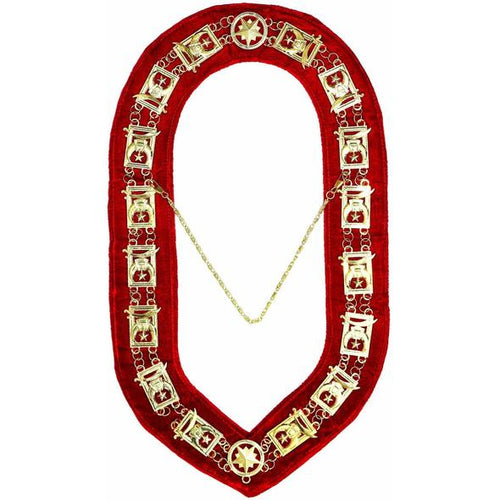 Shriner - Masonic Chain Collar - Gold/Silver on Red | Regalia Lodge