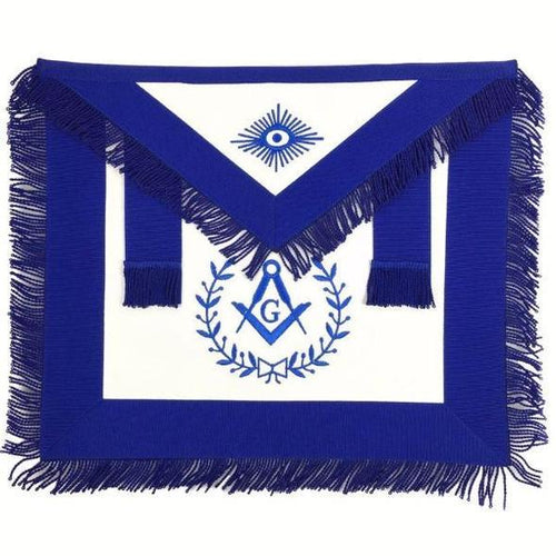 Masonic Blue Lodge Master Mason Apron Machine Embroidery with Fringe Blue | Regalia Lodge