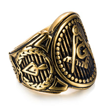 Cargar imagen en el visor de la galería, personality golden masonic Vintage ring Masonic Compass G Ring Freemason Vintage Ring