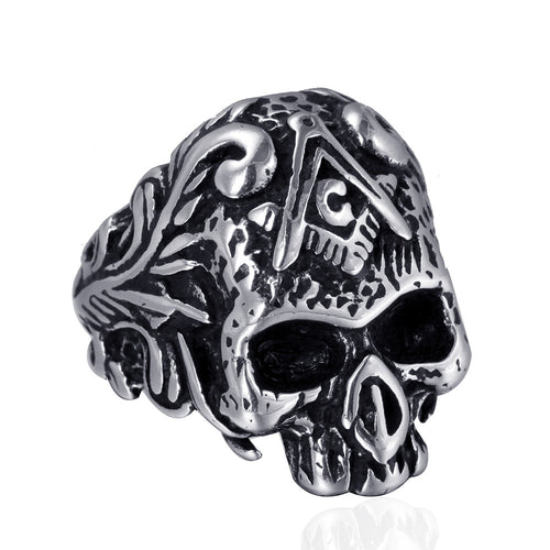Punk Stainless Steel Men's Masonic Skull Ring