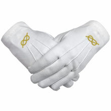 Load image into Gallery viewer, Masonic Gold knot Machine Embroidery White Cotton Gloves (2 Pairs) | Regalia Lodge