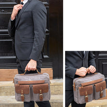 Carica l&#39;immagine nel visualizzatore di Gallery, Cowhide with cloth briefcase Men&#39;s Leather business briefcase Briefcase Official Briefcase Multifunctional Briefcase