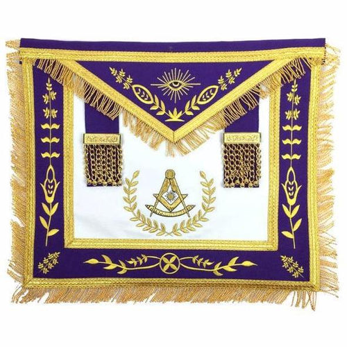 Masonic Blue Lodge Past Master Gold Machine Embroidery Purple Apron | Regalia Lodge