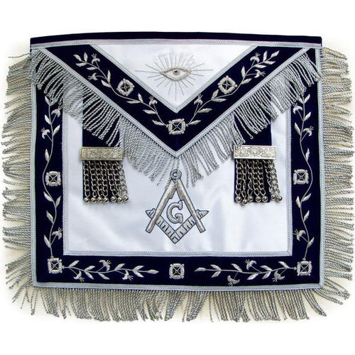 Masonic Master Mason Silver Bullion Hand Embroidered Apron Metal Tassels | Regalia Lodge