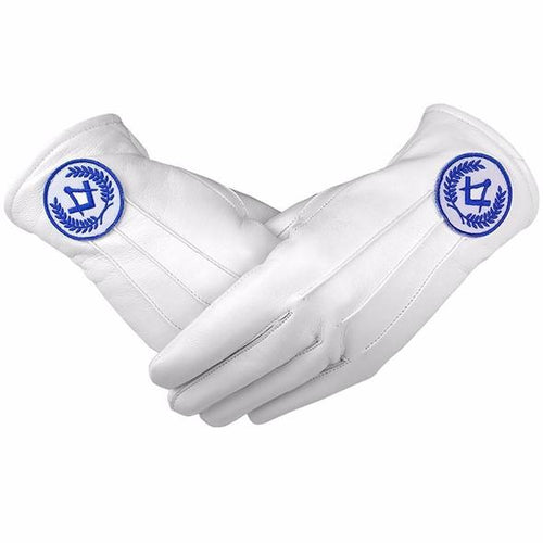 Masonic Regalia White Soft Leather Gloves Square Compass Blue | Regalia Lodge