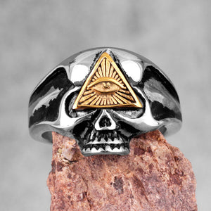 Masonic Skull Triangle Titanium Steel Ring