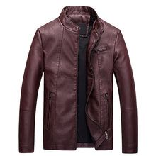 Cargar imagen en el visor de la galería, Men&#39;s leather PU leather jacket-Men&#39;s Washed PU Leather Casual Men&#39;s Leather Jacket-Leather jacket for mens
