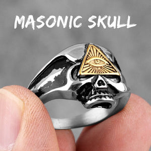 Masonic Skull Triangle Titanium Steel Ring