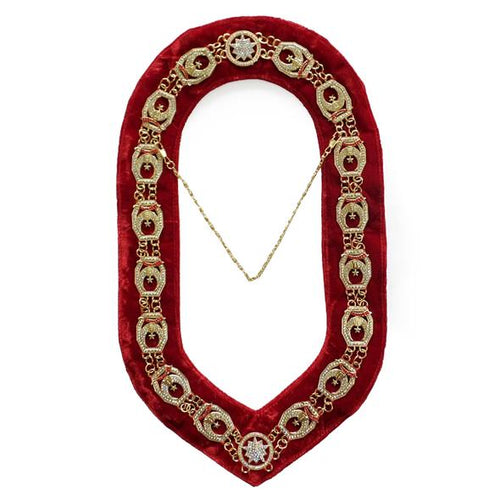 Shriner - Masonic Rhinestone Chain Collar - Gold/Silver on Red | Regalia Lodge
