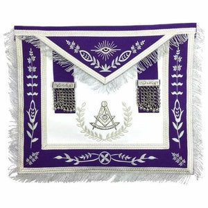 Masonic Blue Lodge Past Master Silver Machine Embroidery Purple Apron | Regalia Lodge