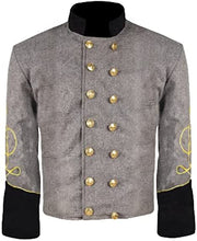 Load image into Gallery viewer, Civil War CS Officer&#39;s Grey with Black 1 Braid Double Breast Shell Jacket Civil War CS Officer&#39;s Grey with Off White 3 Braid Double Breast Shell Jacket Civil War CSA Major Artillery 3 Row Braids Double Breast Wool Shell Jacket   Civil War CSA Lt&#39;s Infantry 1 Braid Double Breast Wool Shell jacket Civil War CS Officer&#39;s Militia Single Breast Shell Jacket Civil War CS Officer&#39;s Grey with Black 3 Braid Double Breast Shell Jacket   Civil War union Soldiers wool sack coat Navy blue US military War jackets  