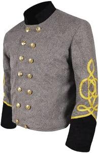 Civil War CS Officer's Grey with Black 3 Braid Double Breast Shell Jacket -"Cilil war War union Soldiers wool sack coat Navy blue US military War jackets Wool jacket Cavalry Shell Jacket Shell Jacket military Jacket Confederate jackets Confederate coat"