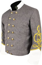 Load image into Gallery viewer, Civil War CS Officer&#39;s Grey with Off White 3 Braid Double Breast Shell Jacket Civil War CSA Major Artillery 3 Row Braids Double Breast Wool Shell Jacket   Civil War CSA Lt&#39;s Infantry 1 Braid Double Breast Wool Shell jacket Civil War CS Officer&#39;s Militia Single Breast Shell Jacket Civil War CS Officer&#39;s Grey with Black 3 Braid Double Breast Shell Jacket   Civil War union Soldiers wool sack coat Navy blue US military War jackets Wool jacket Cavalry Shell Jacket Shell Jacket  