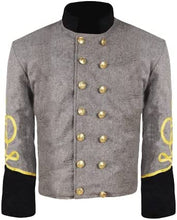 Load image into Gallery viewer, Civil War CS Officer&#39;s Grey with Black 3 Braid Double Breast Shell Jacket -&quot;Cilil war War union Soldiers wool sack coat Navy blue US military War jackets Wool jacket Cavalry Shell Jacket Shell Jacket military Jacket Confederate jackets Confederate coat&quot;