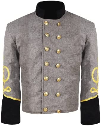 Civil War CS Officer's Grey with Black 3 Braid Double Breast Shell Jacket -