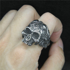 Punk Stainless Steel Men's Masonic Skull Ring