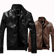 Charger l&#39;image dans la galerie, Stand-up collar Leather padded leather jacket-Leather jacket for mens