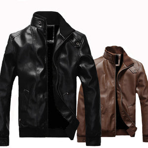 Stand-up collar Leather padded leather jacket-Leather jacket for mens