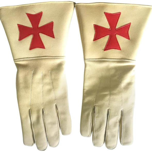 Knight of Malta Buff Color Gauntlets Red Maltese Cross Soft Leather Gloves | Regalia Lodge