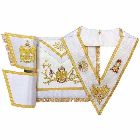 Rose Croix 33rd Degree Hand embroidered Apron Set 'WINGS DOWN' All Countries Flags | Regalia Lodge