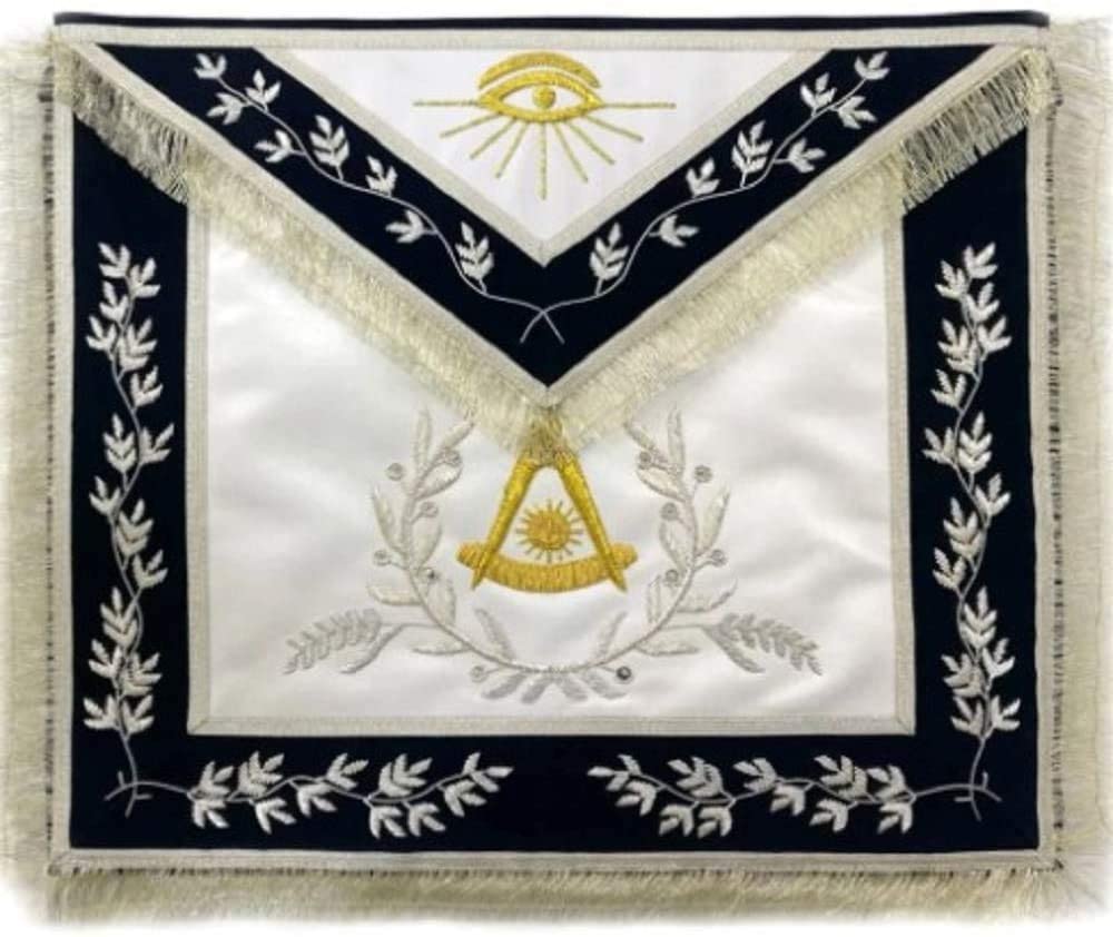 Masonic Past Master Apron Blue Hand Embroidered Silver Bullion | Regalia Lodge