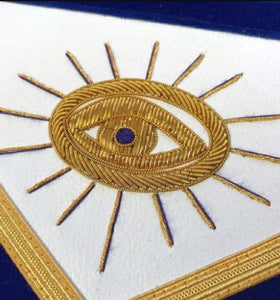 Masonic Past Master Hand Embroidered Apron Gold Embroidery Blue Velvet | Regalia Lodge