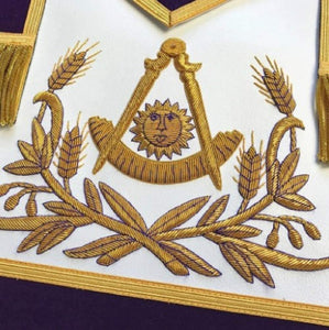 Masonic Past Master Hand Embroidered Apron Gold Embroidery Blue Velvet | Regalia Lodge
